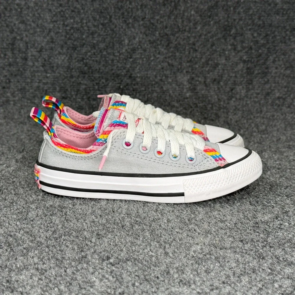 Converse All Star Sneakers Girl's‎ 11 Wolf Grey Rainbow Double Upper Retro Shoes
